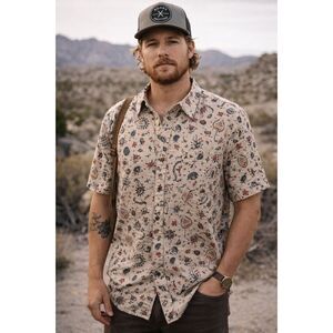 ROARK REVIVAL Gray Pattern Button Up Short Sleeve Shirt Top  Mens Size XL